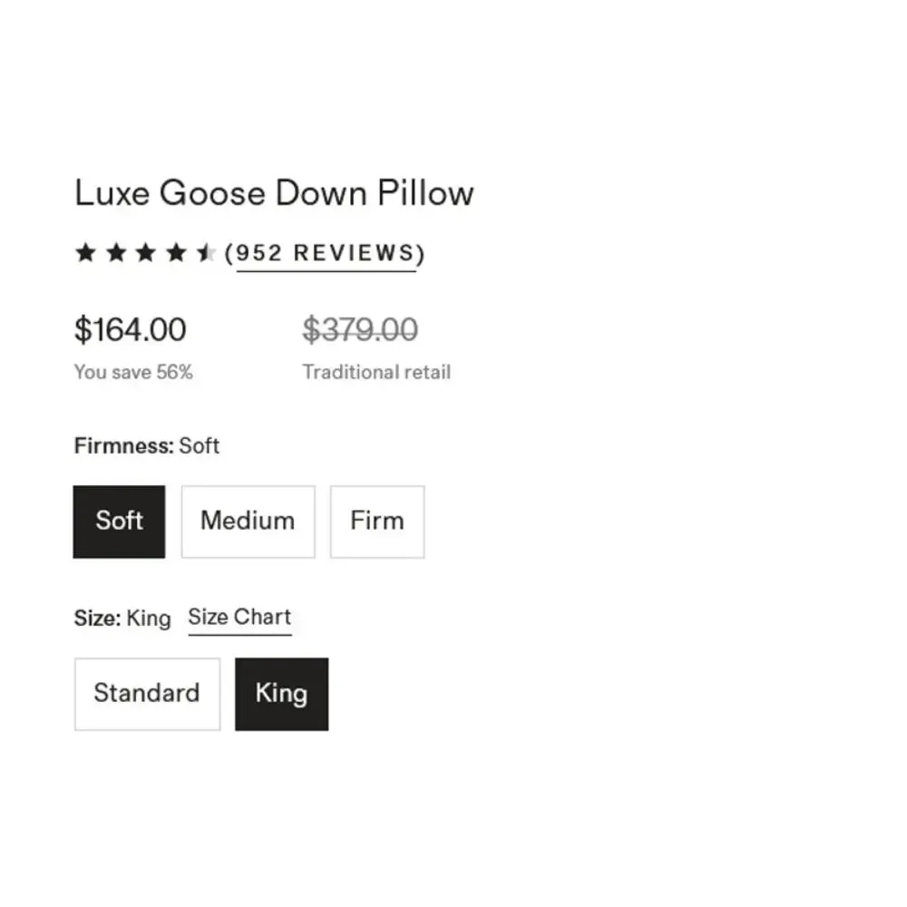 Quince Luxe King Goose Down Soft Pillow - NEW